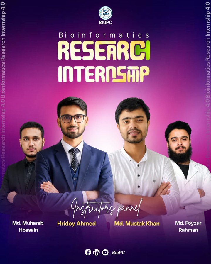 Bioinformatics Research Internship 4.0 instructors panel - Md. Muhareb Hossain, Hridoy Ahmed, Md. Mustak Khan and Md. Foyzur Rahman
